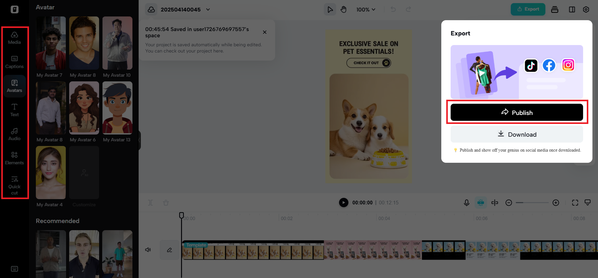 Enhance the video and publish