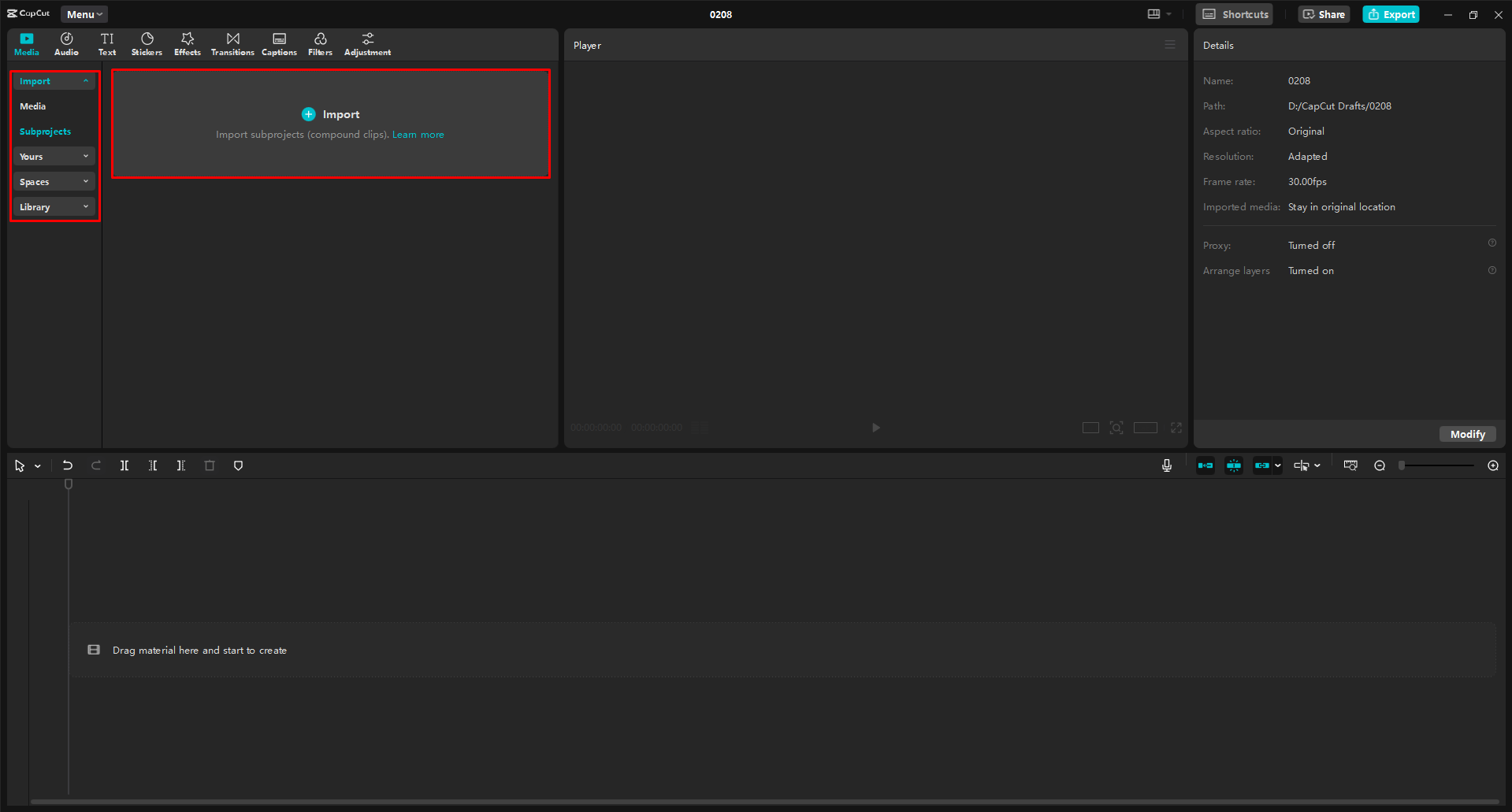 Importieren eines Videos in den CapCut Desktop-Video-Editor