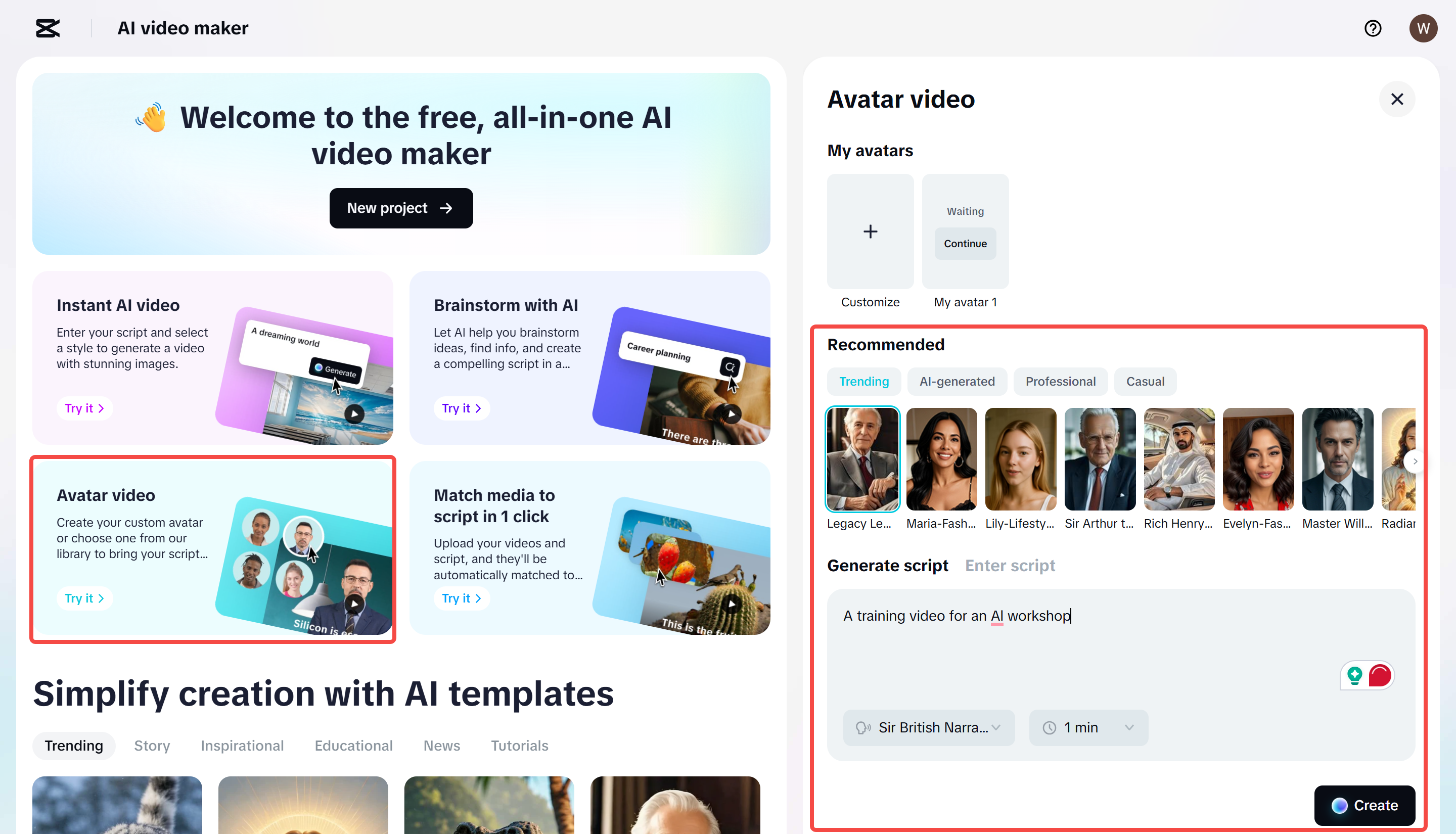 Menjana video dengan skrip dalam CapCut Web