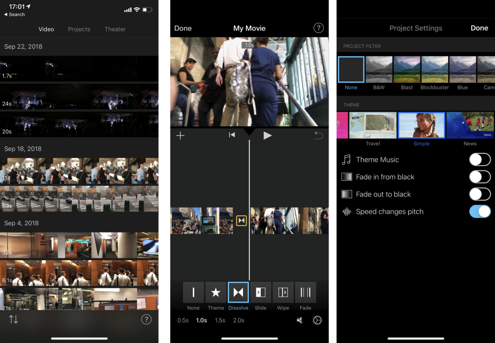 Antarmuka iMovie - salah satu editor video gratis terbaik di Reddit