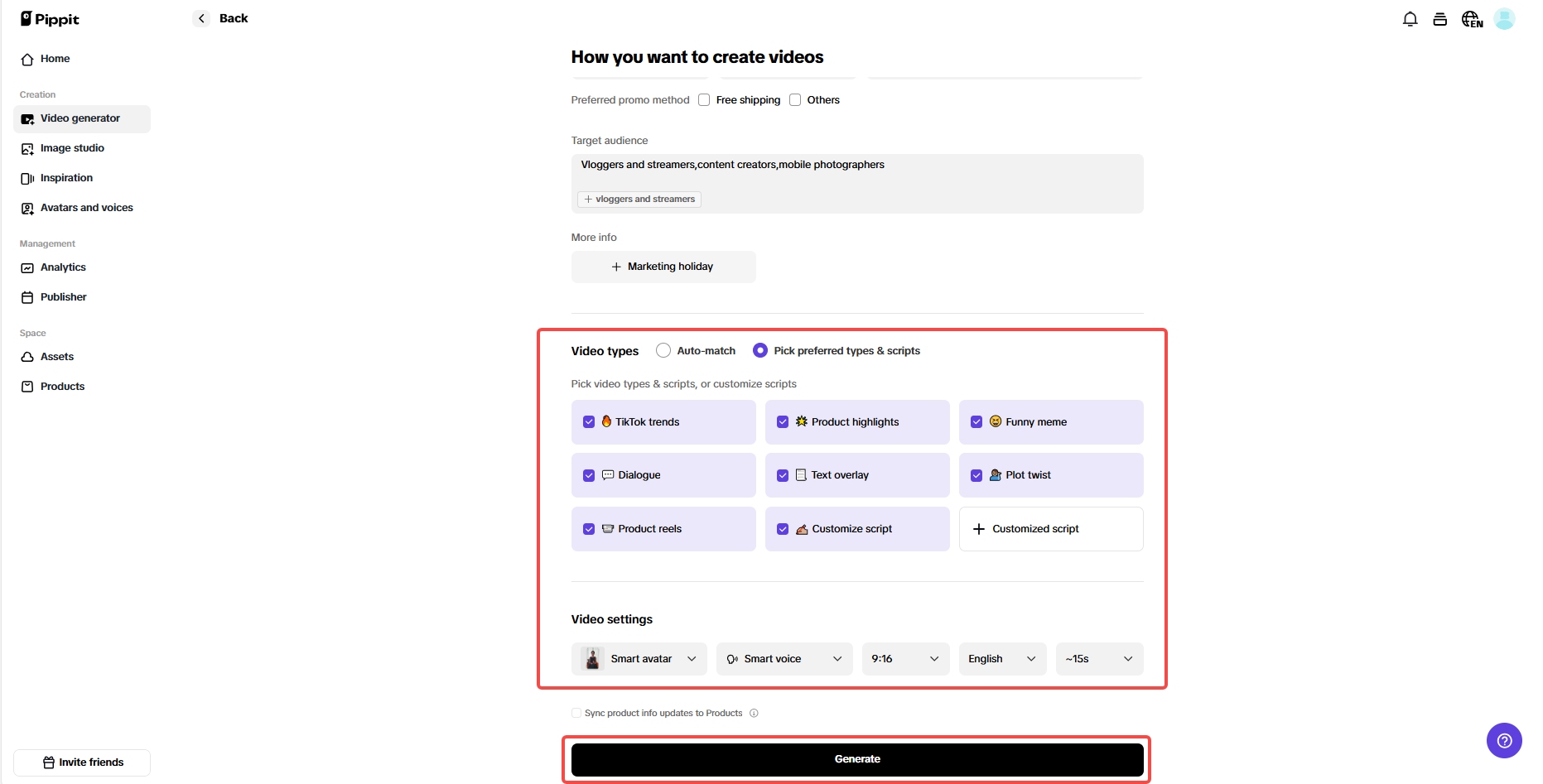 Generate your video