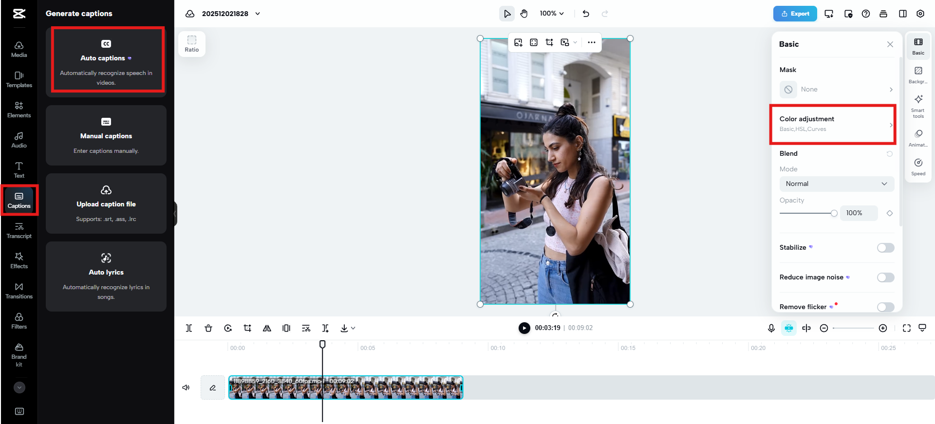 Add captions, transitions and motion effects