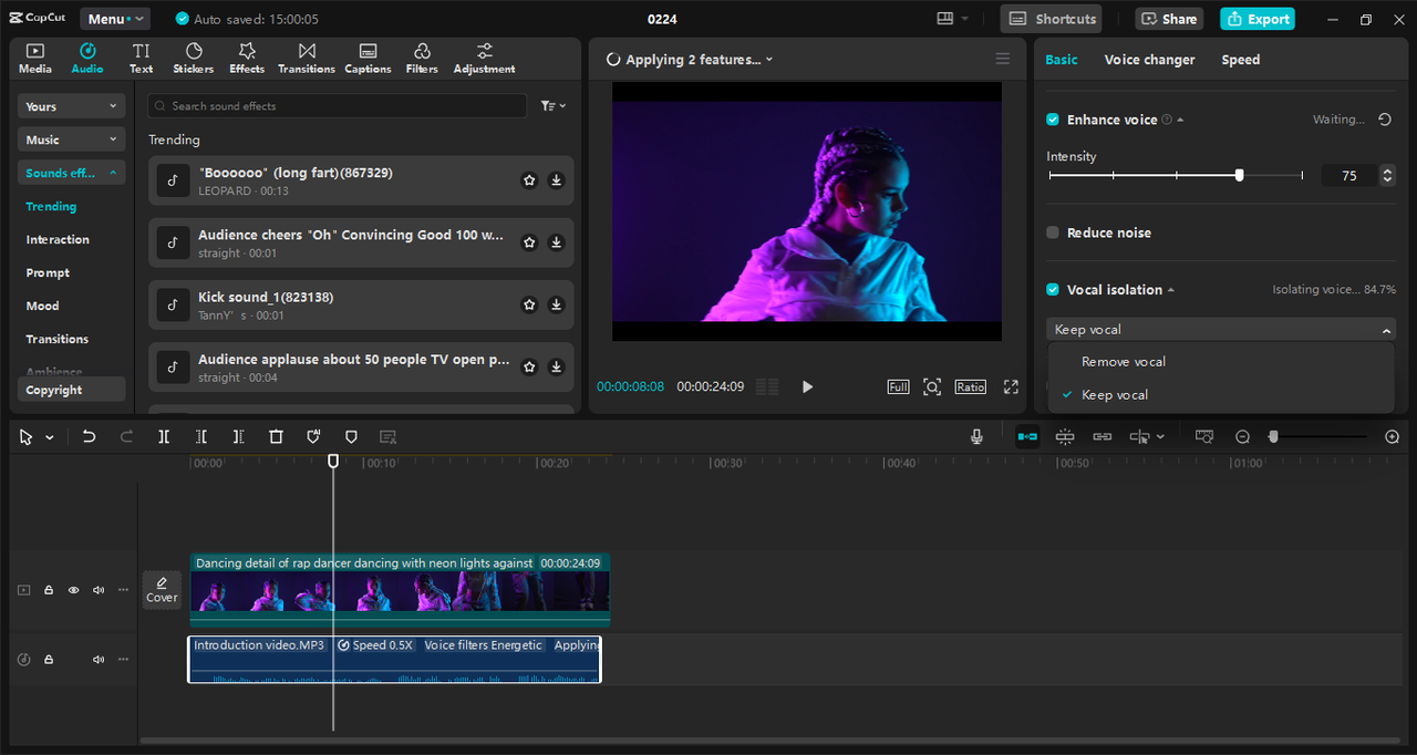 Interfaccia dell' CapCut editor video desktop - il miglior strumento per modificare le canzoni