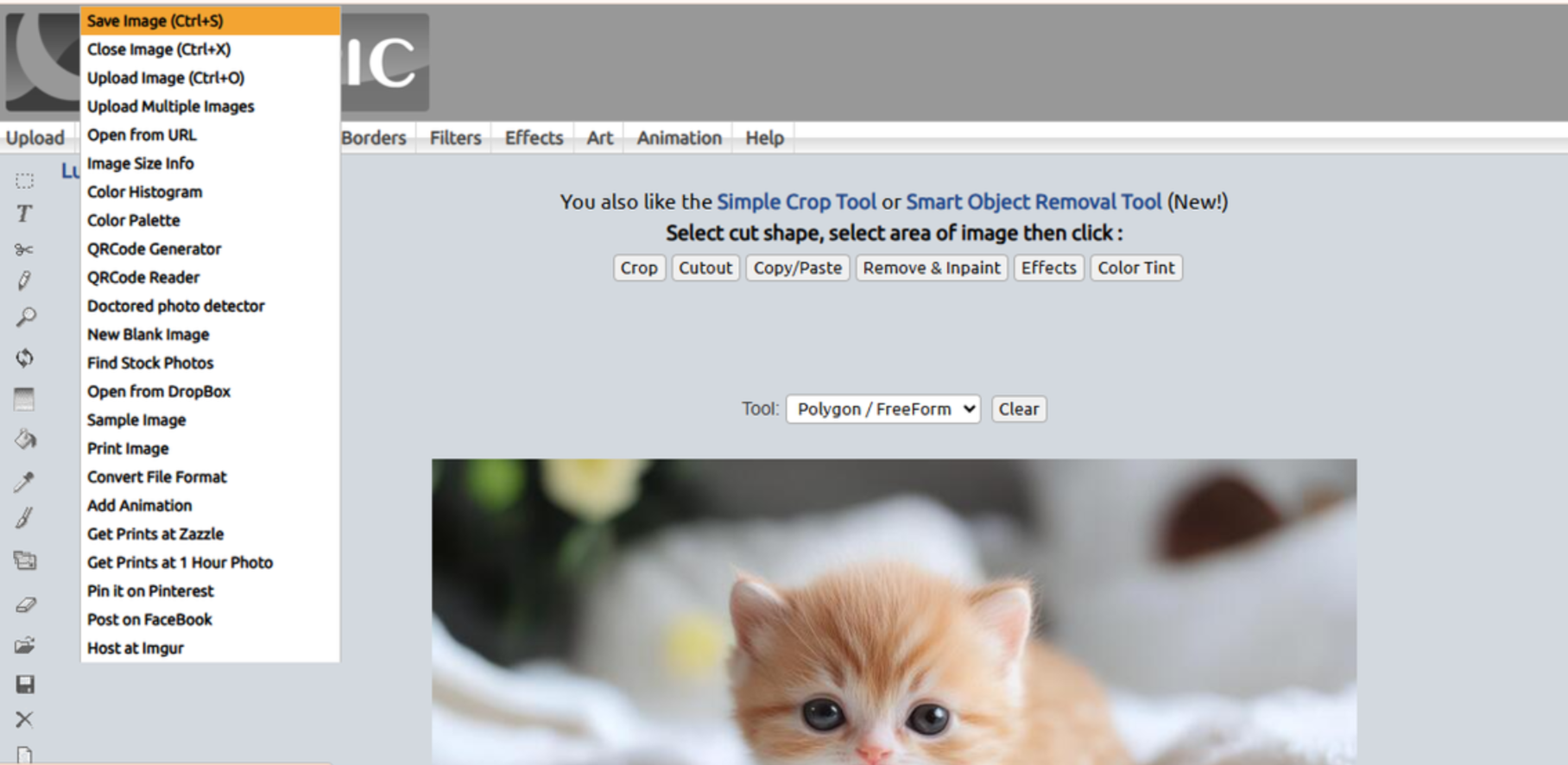 Downloading image from LunaPic online photo editor