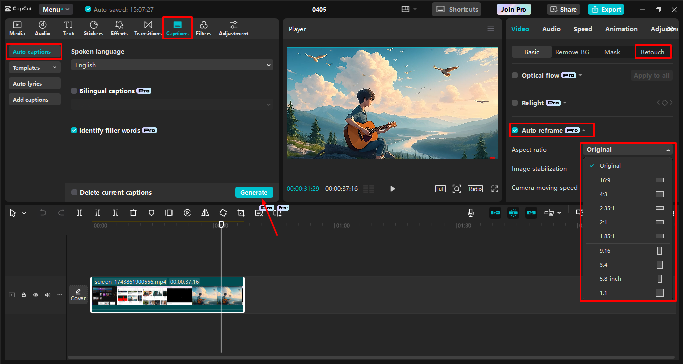 Edición de la grabación de pantalla en el CapCut editor de vídeo de escritorio