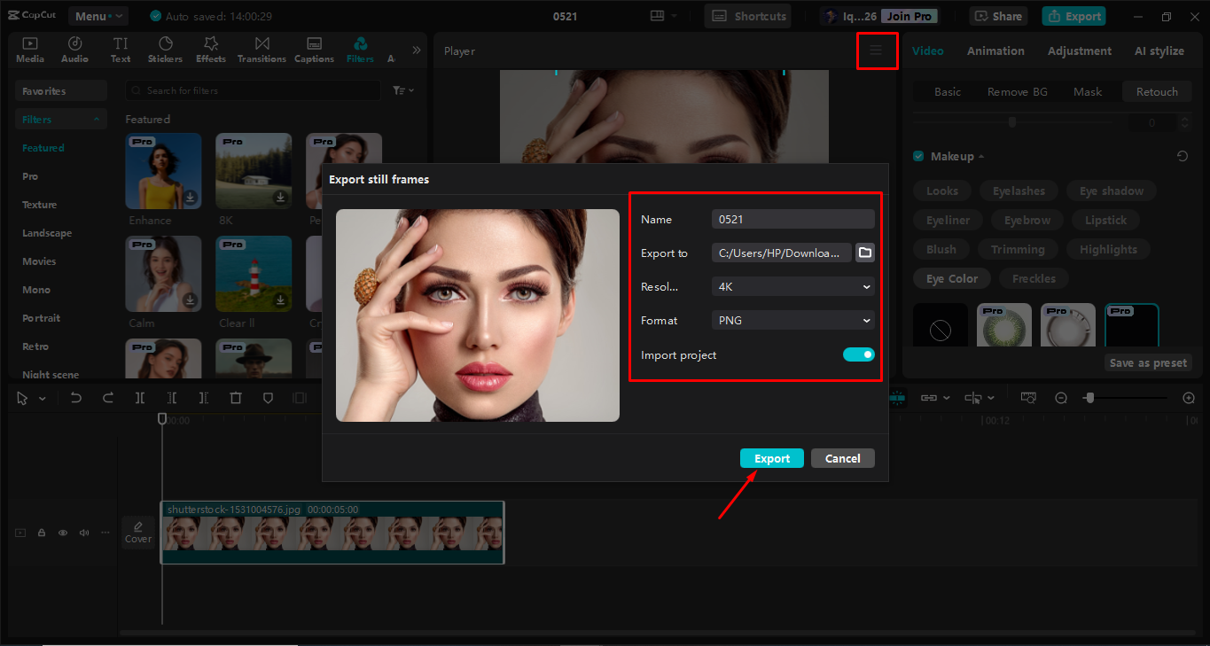Mengekspor media dari editor video desktop CapCut