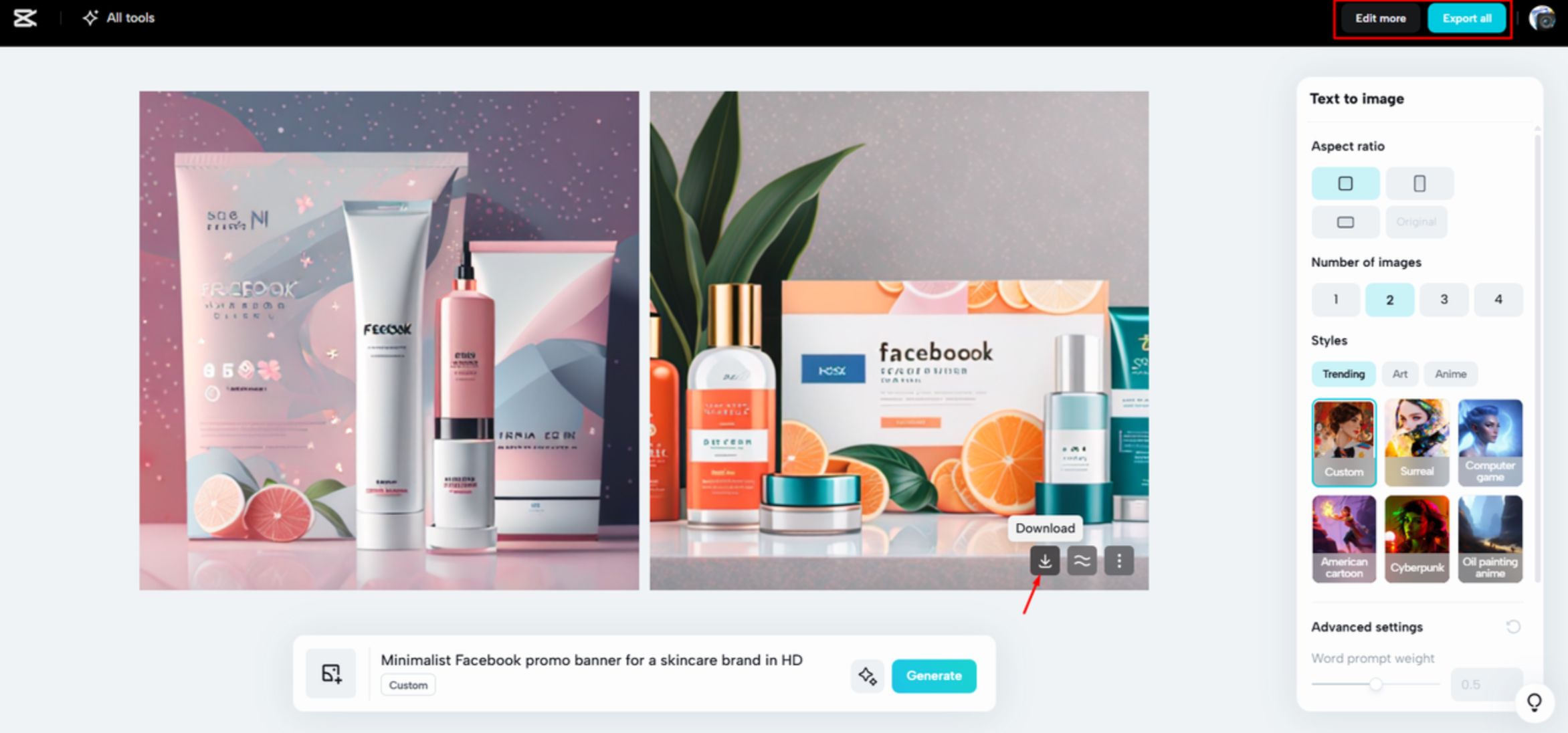 CapCut Web'den resim indirme