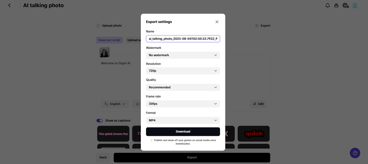 Export and download