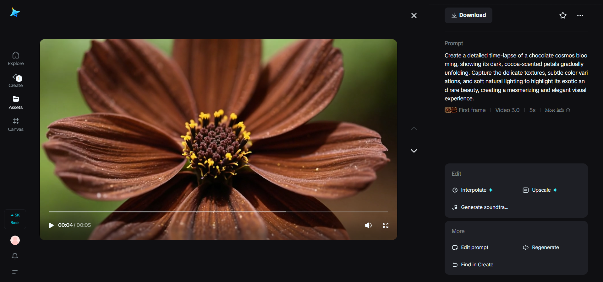 Exotic and rare flowers blooming video in Dreamina