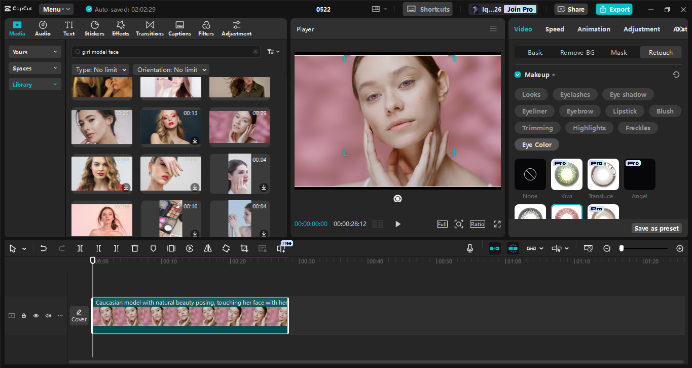Interfaz del CapCut editor de video de escritorio: el mejor software para eliminar ojos rojos en la imagen