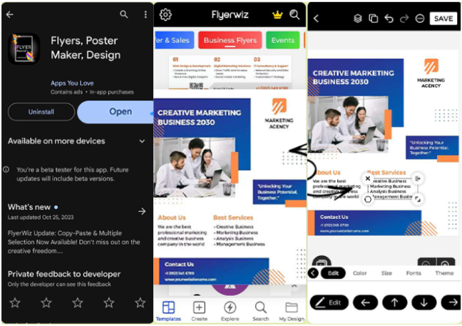 Showing how to make a flyer for business with the Flyer Maker App