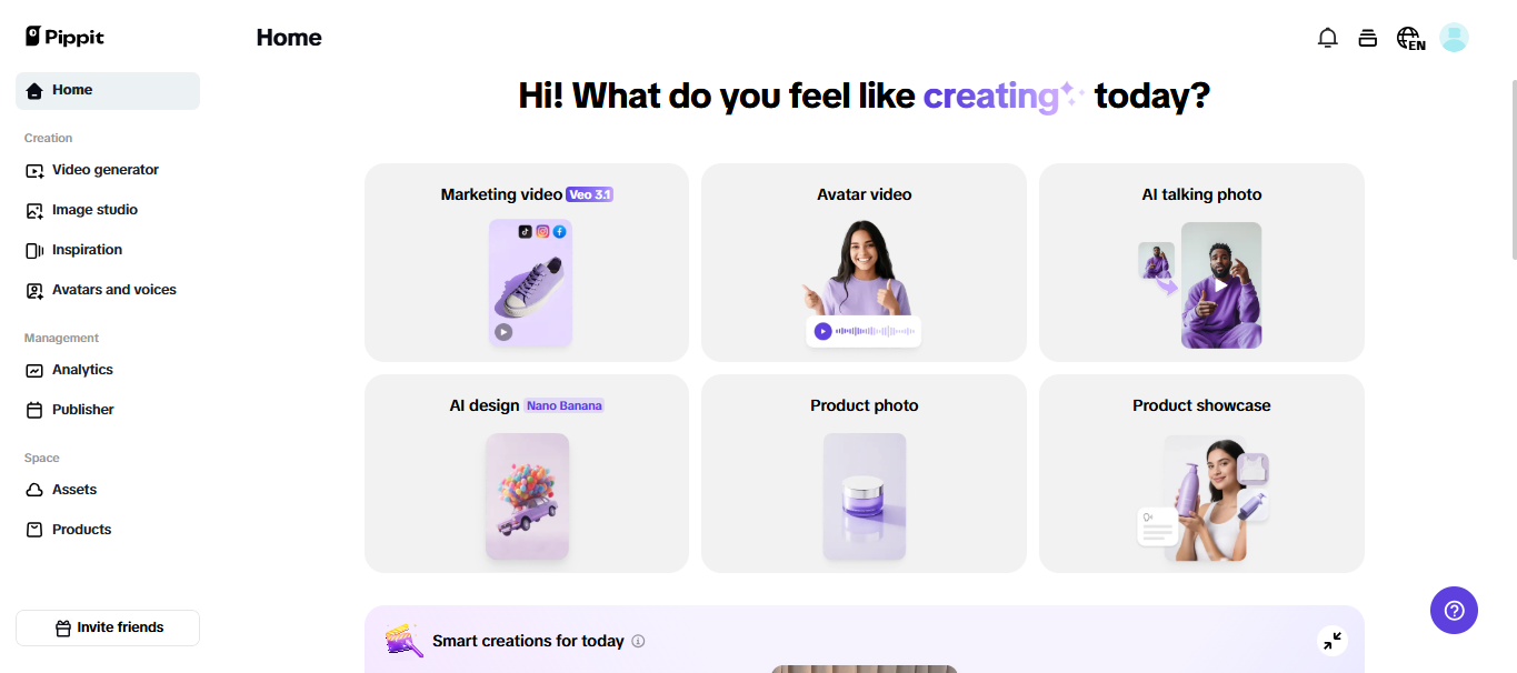 Página principal de Pippit