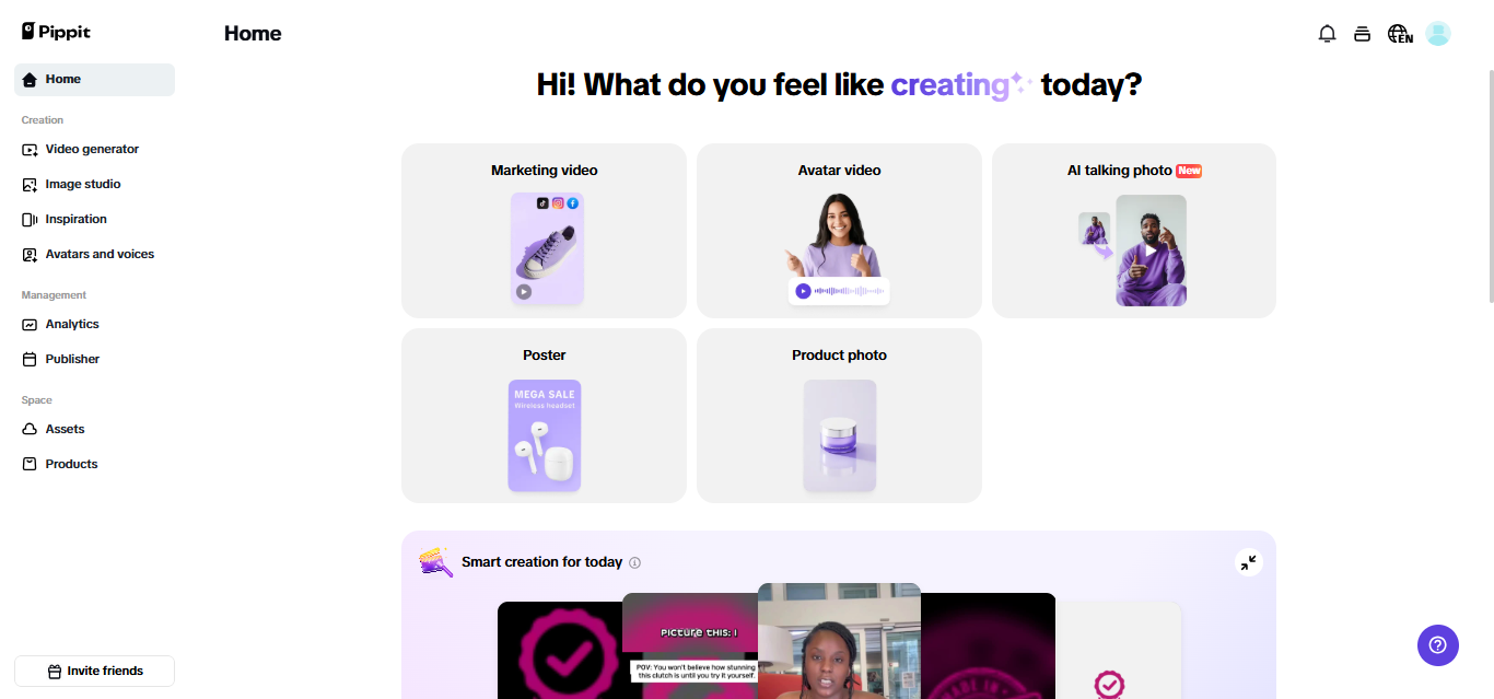 Pippit AI homepage