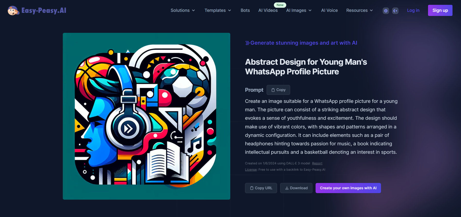 Interface of Easy-Peasy.AI - a tool to generate Whatsapp profile pics for boys