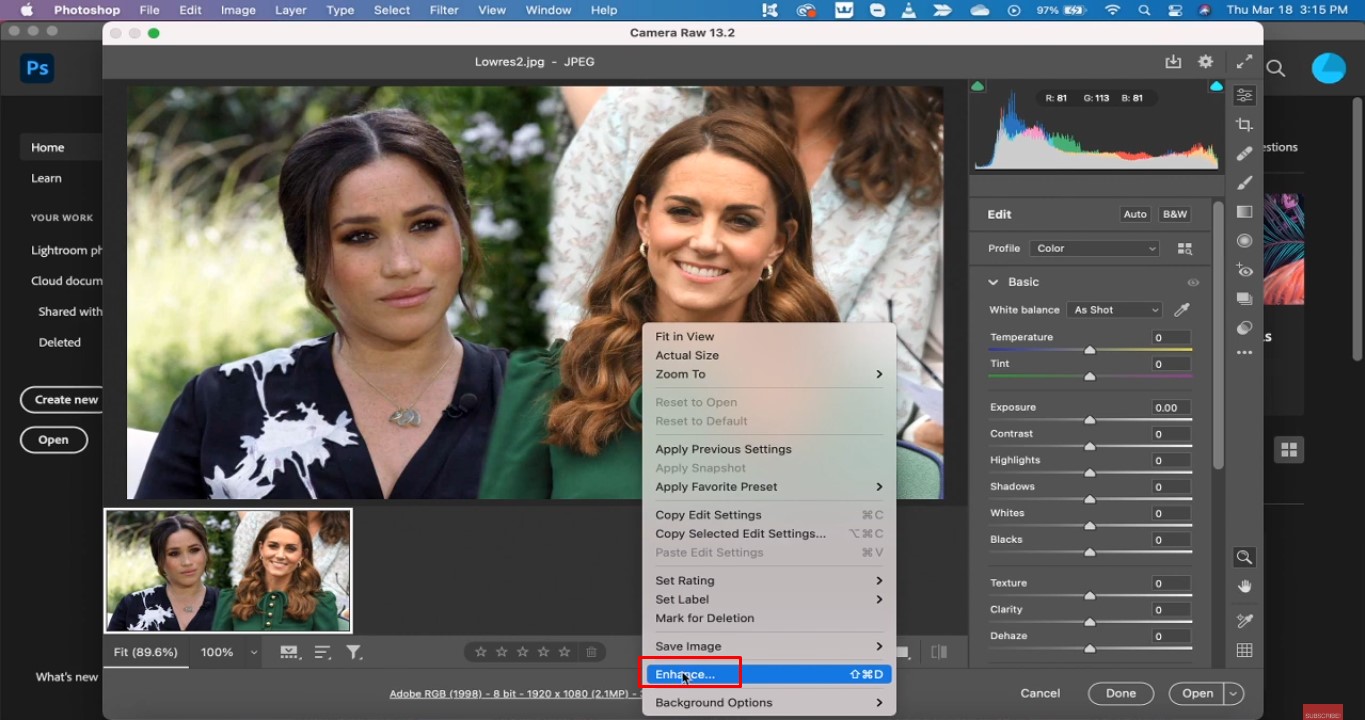 Accede a la función de mejora para mejorar la resolución en Photoshop