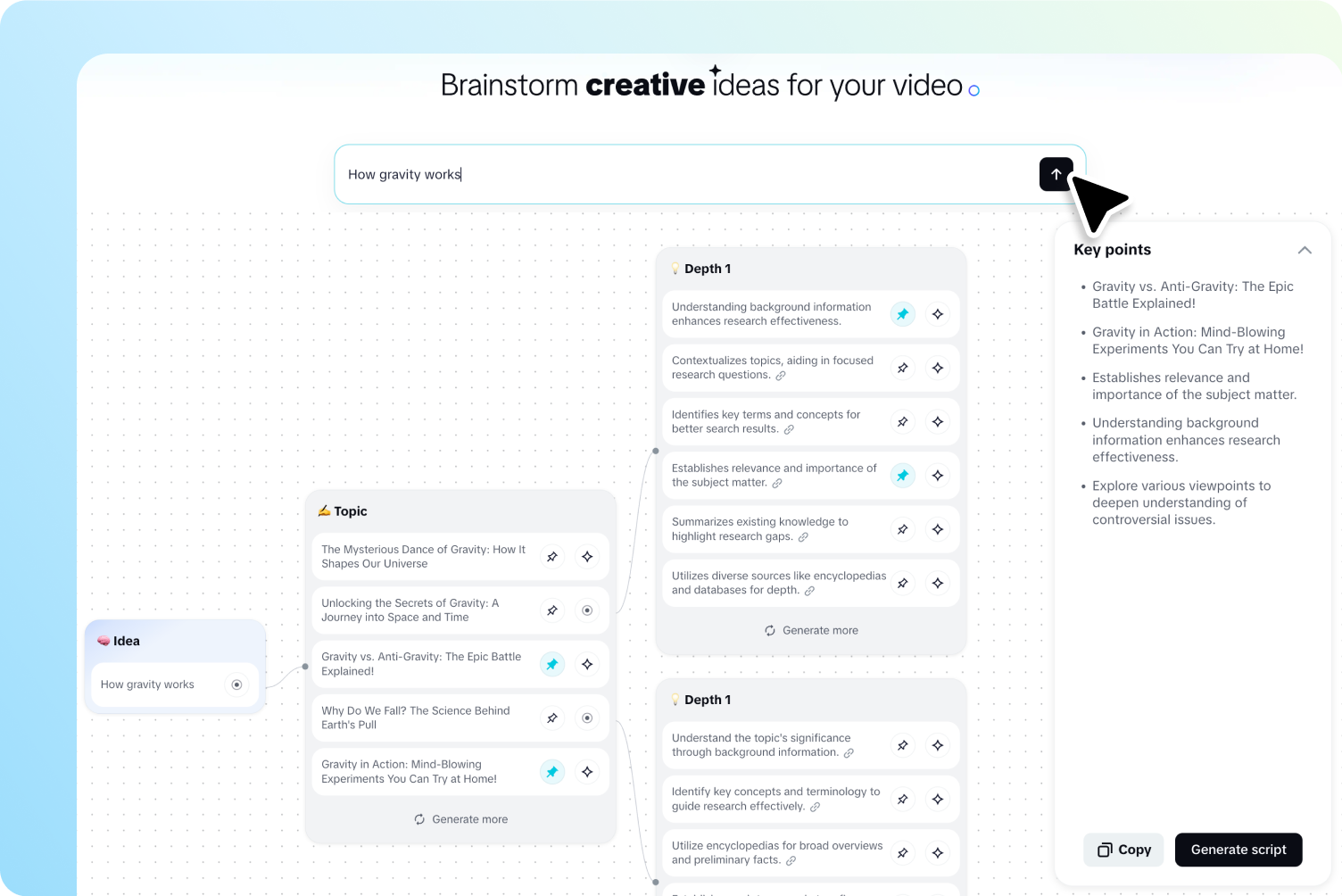 Memberi input untuk mencipta idea topik dalam peta minda CapCut Web