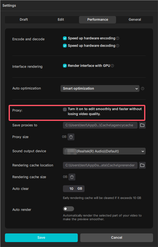 Turn off proxy in CapCut