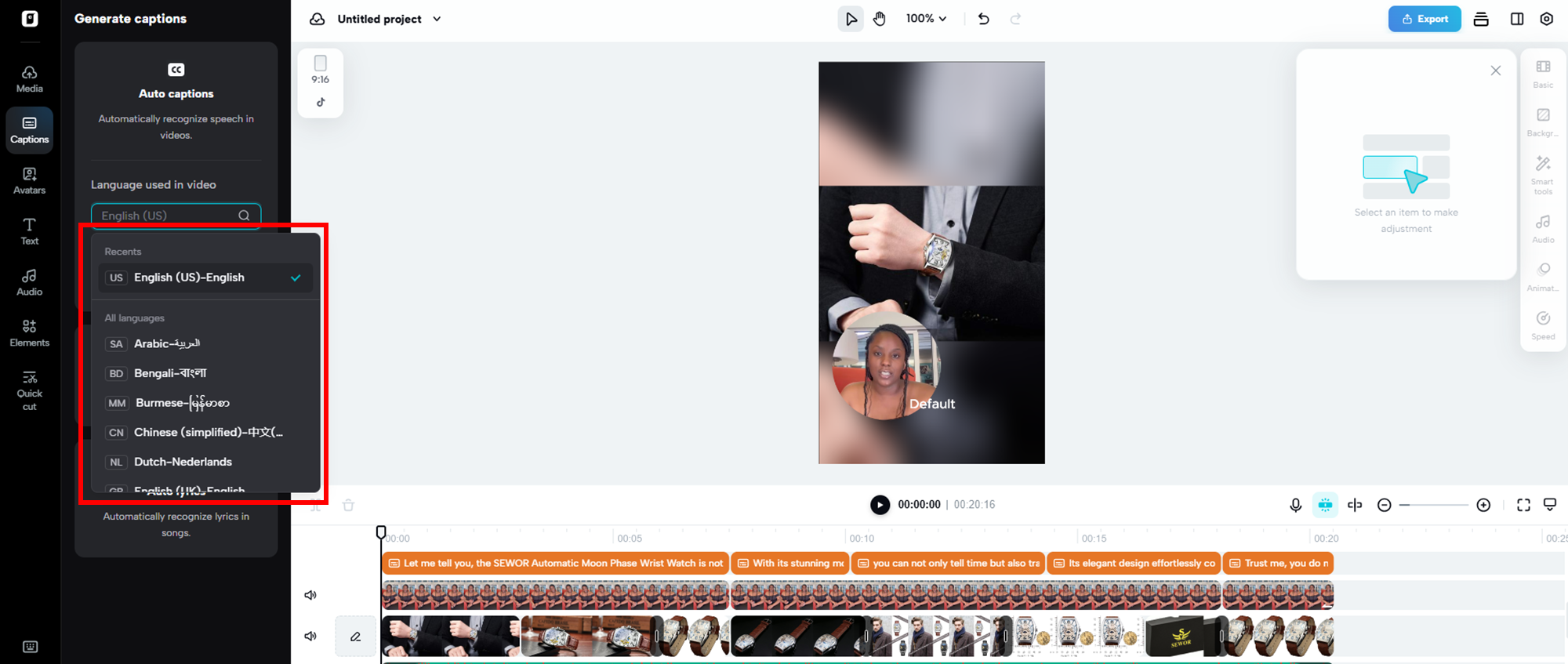 Multi-language caption generation