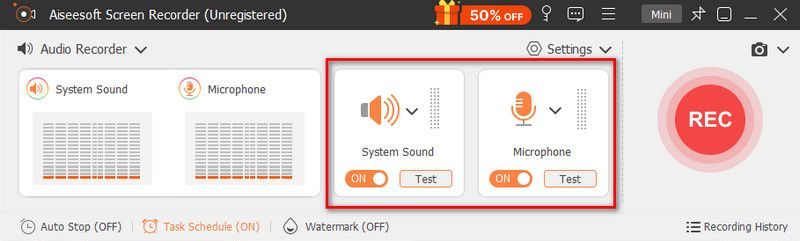 Selecting the audio source in the Aiseesoft Screen Recorder
