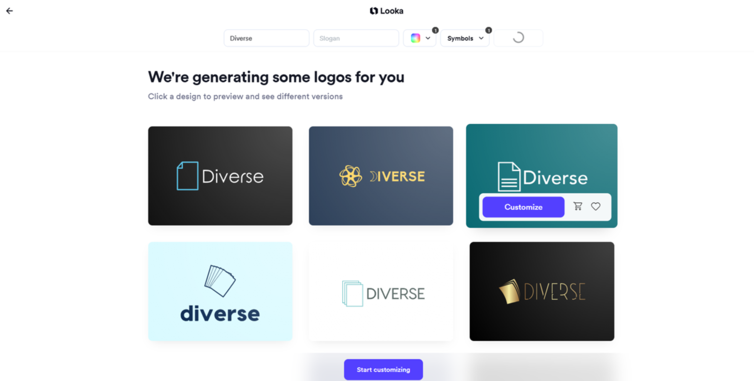 Interface of Looka - the best YouTube icon maker