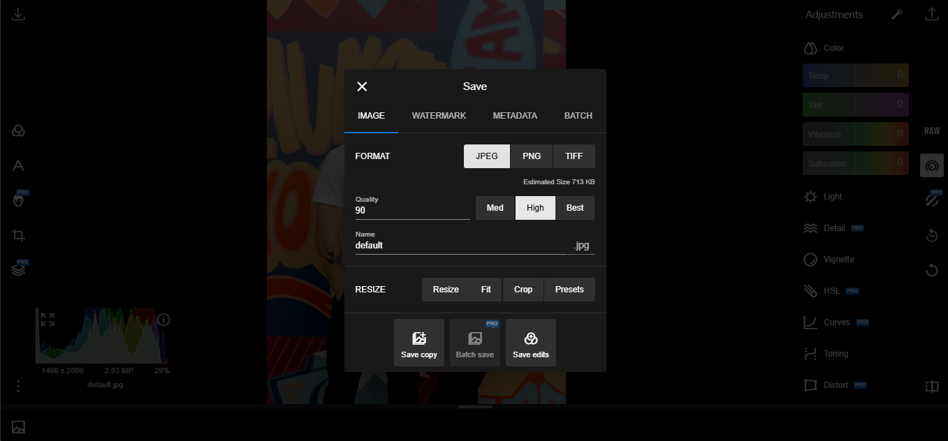 Export the edited image