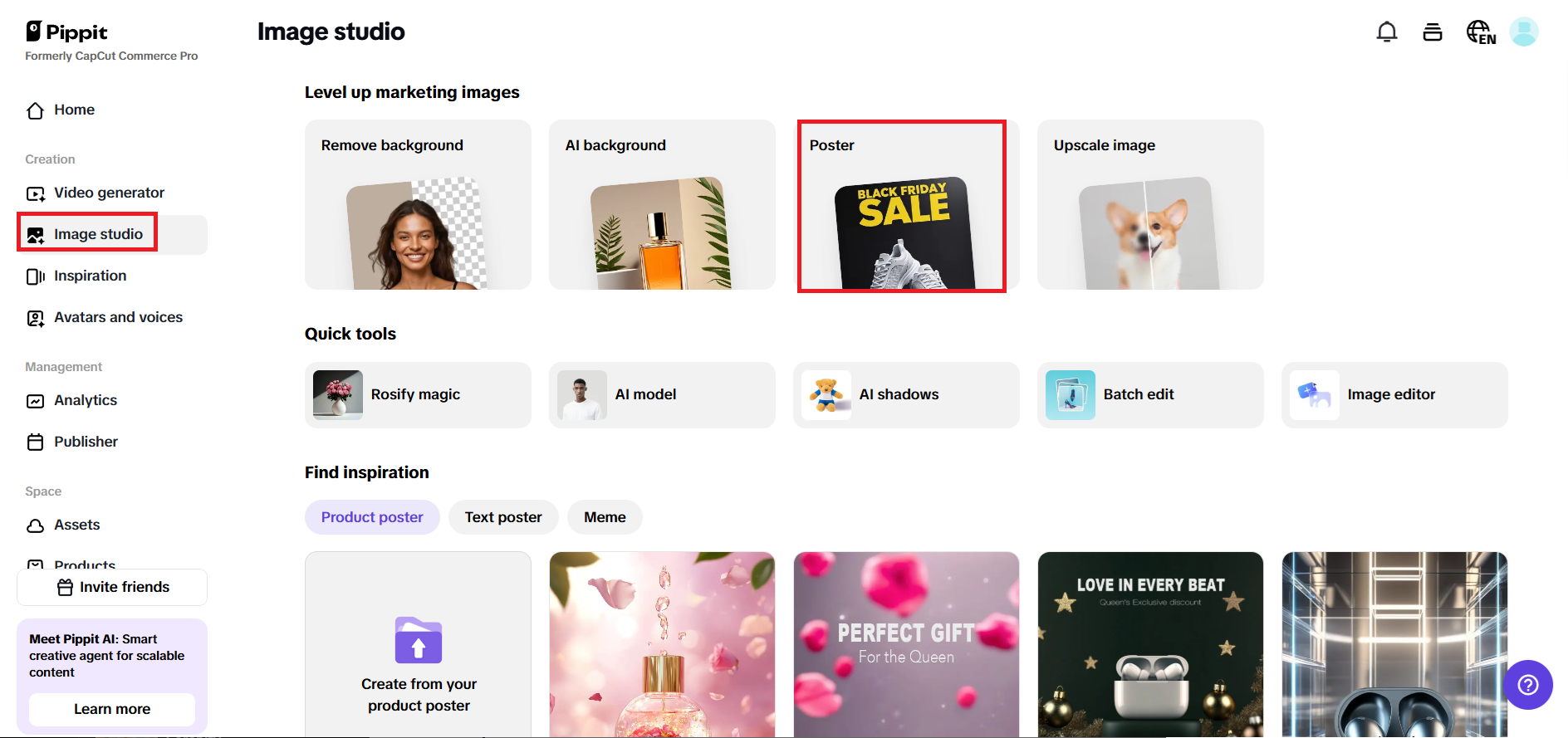 Choose "Poster" from Image Studio