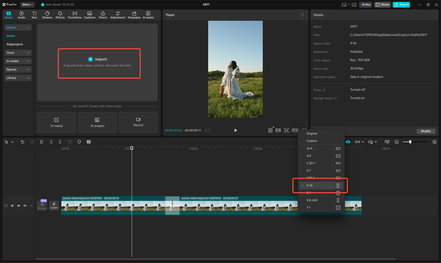 Import media files to CapCut
