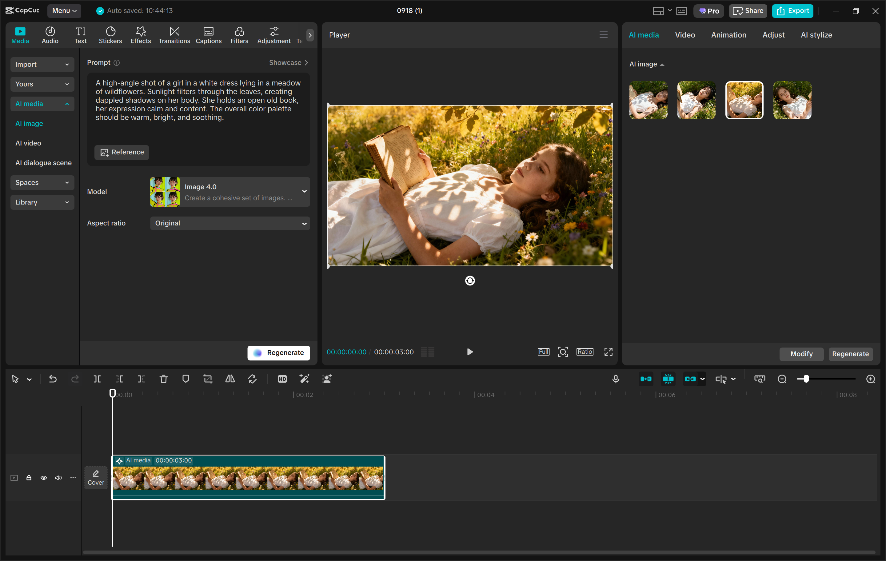Interface of the CapCut desktop video editor - a faster way to generate images with AI