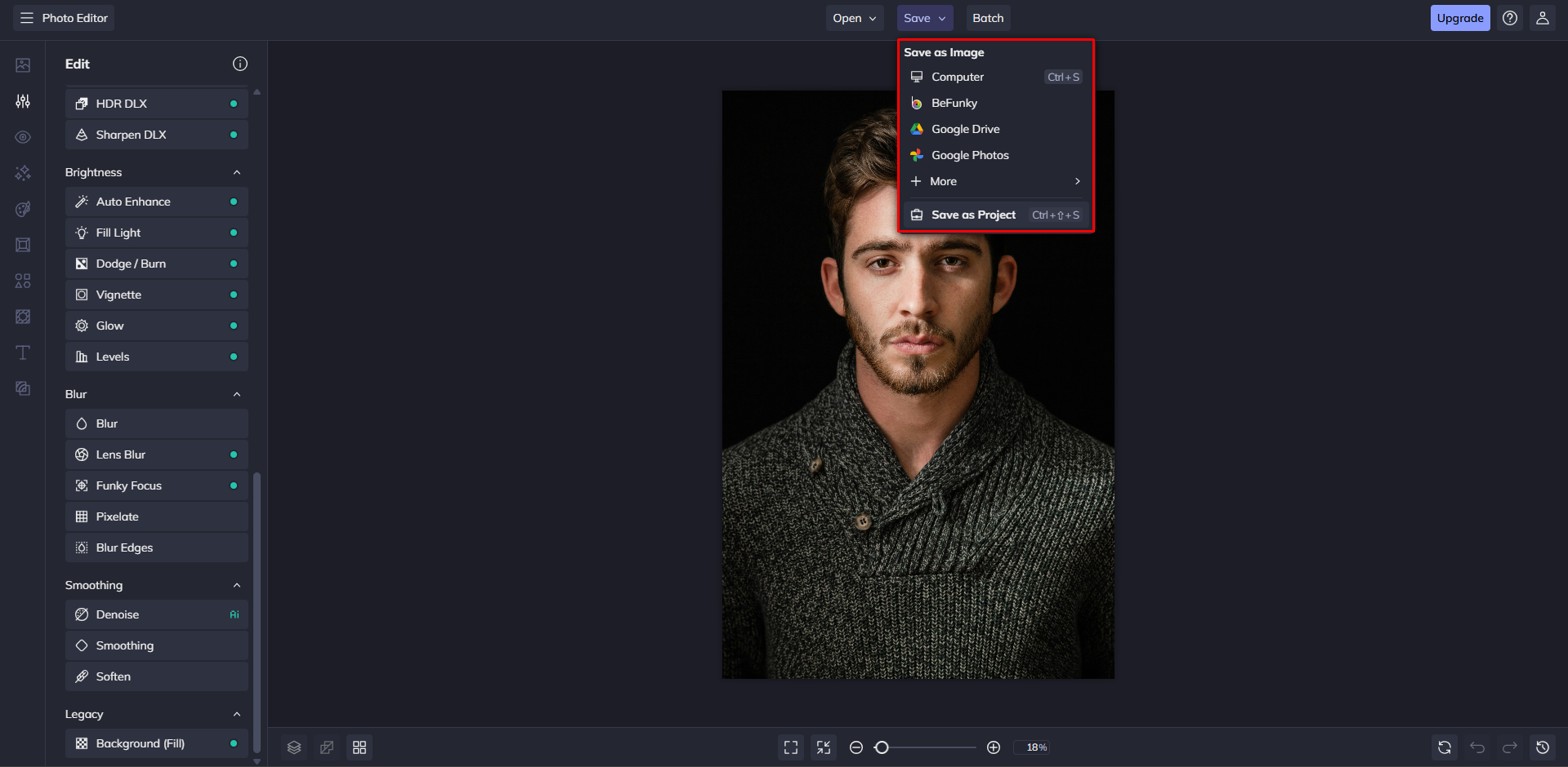 Saving the image from the BeFunky online photo editor