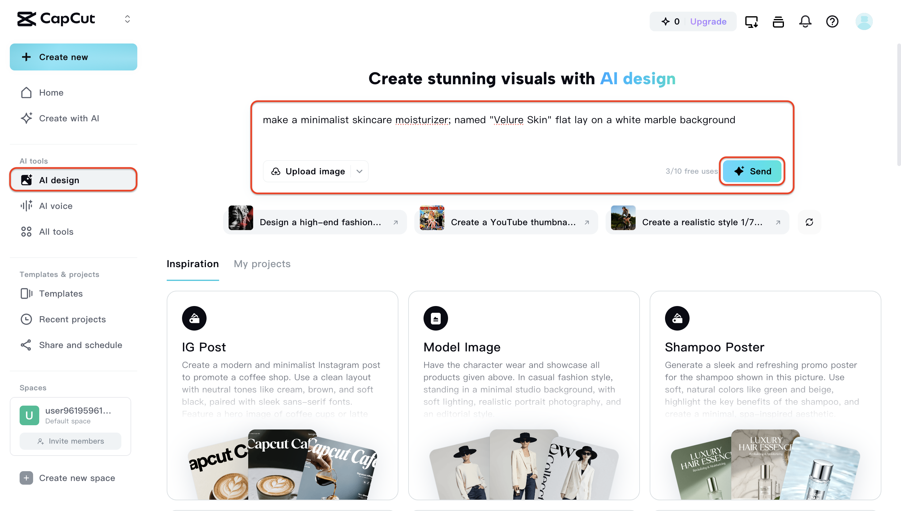 Đi đến AI Design và nhập văn bản