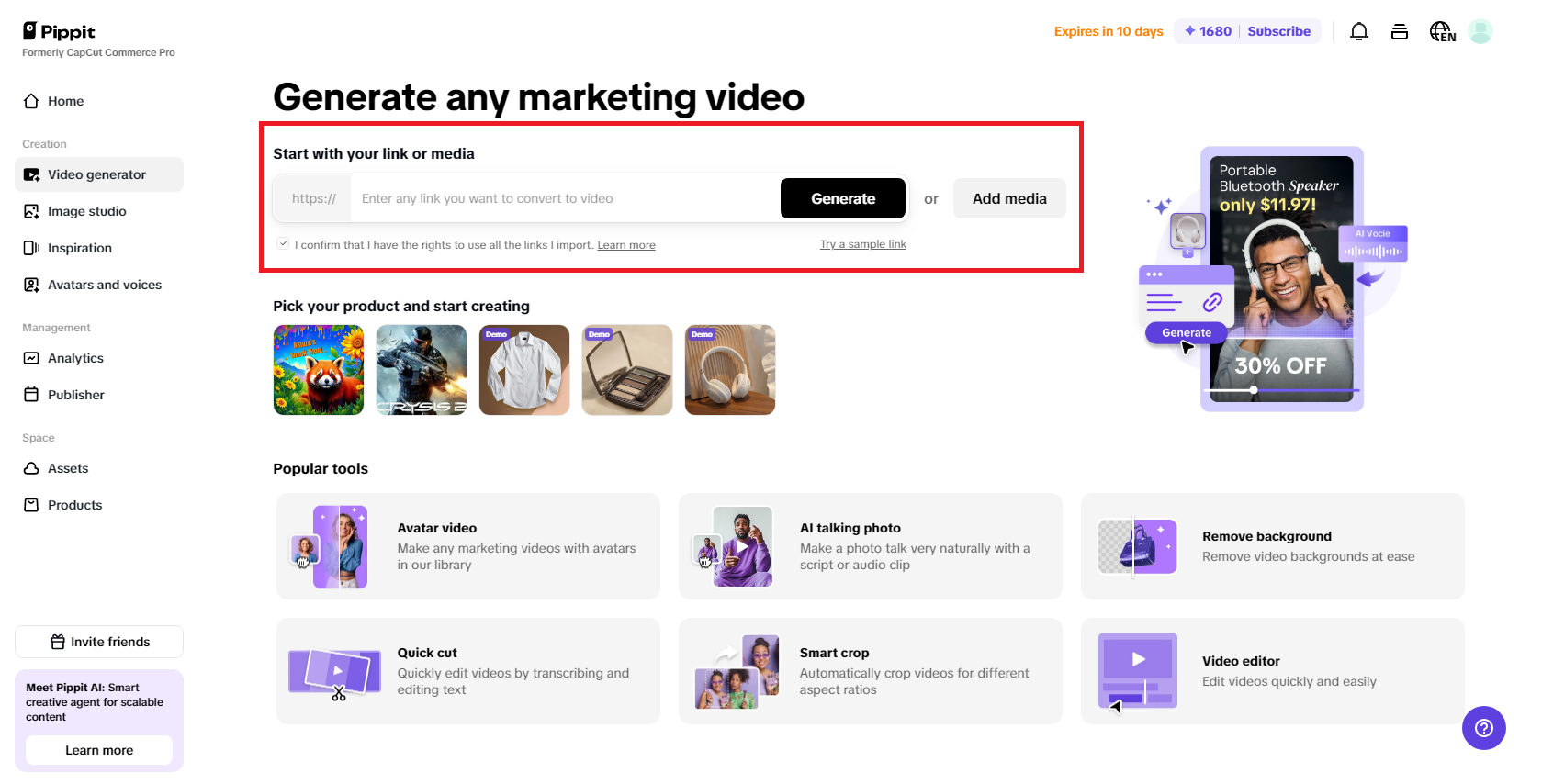 Enter the product link or upload an image
