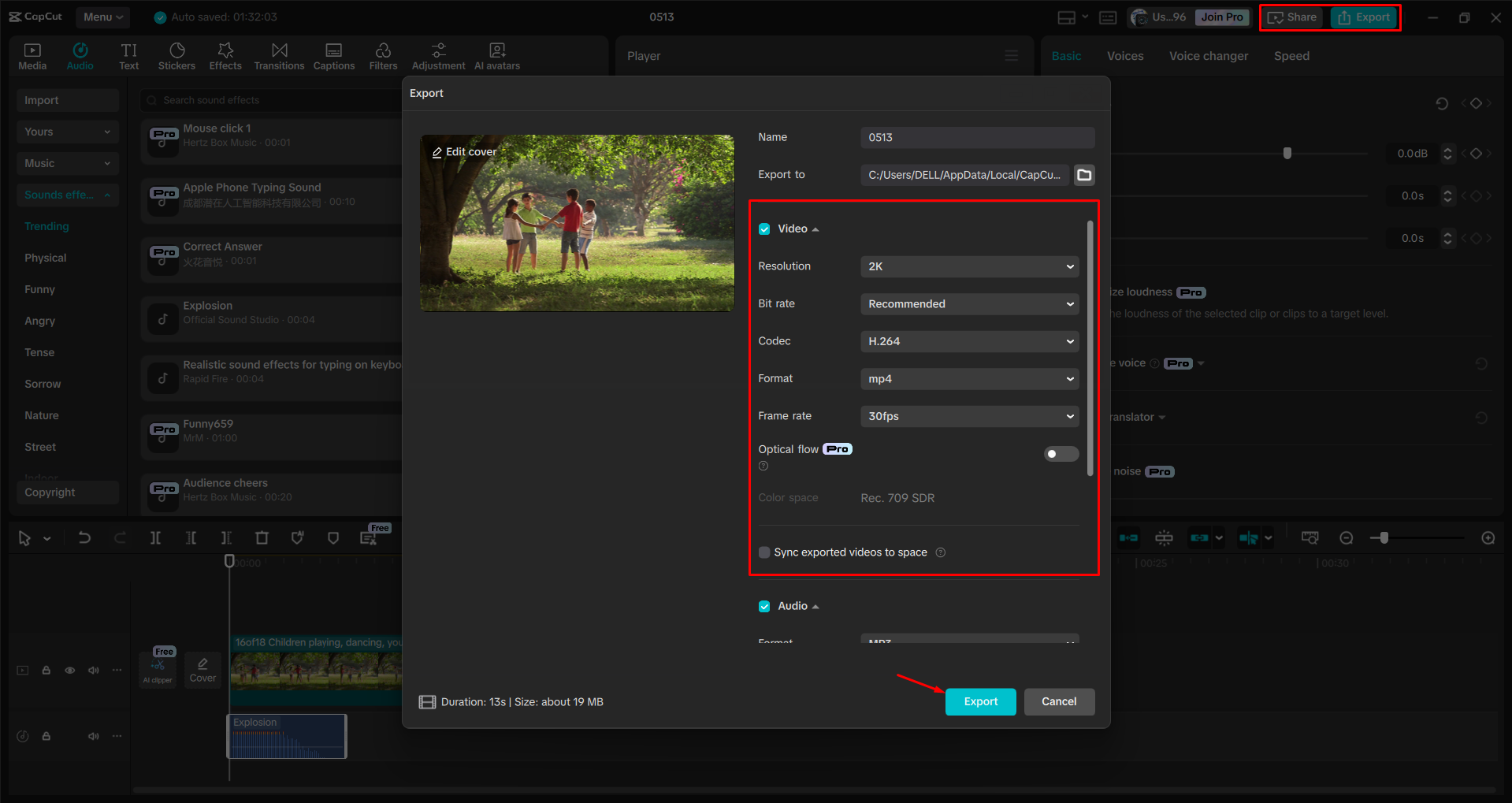 Esportazione di un video dall' CapCut editor video desktop