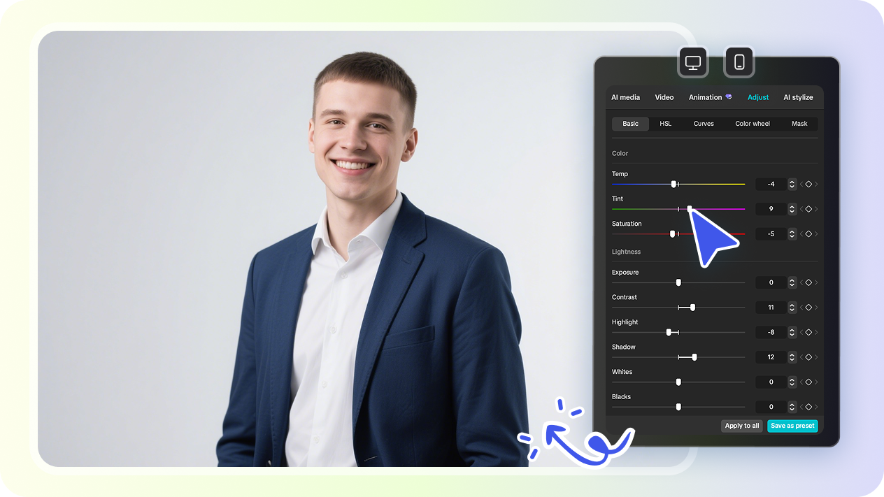  Customize your headshot with advanced tools in CapCut