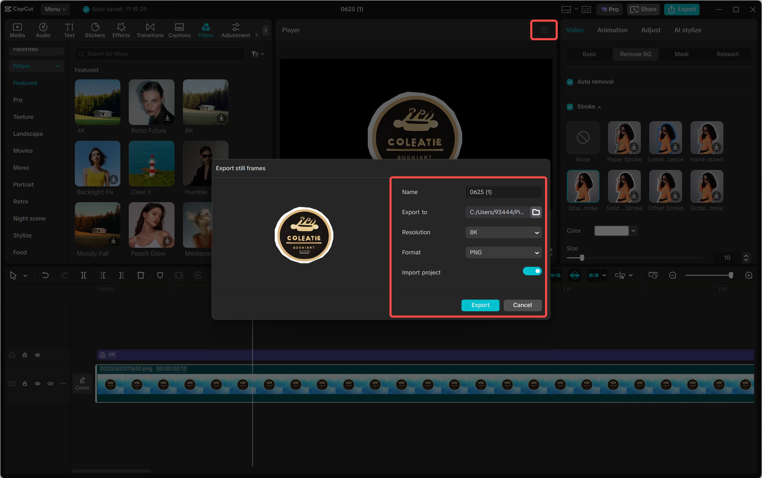 Exporter une image depuis l' CapCut éditeur vidéo de bureau