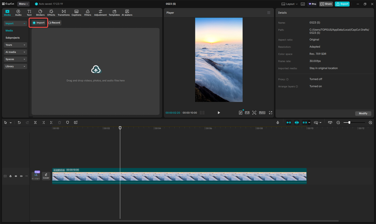 Importar el video en CapCut
