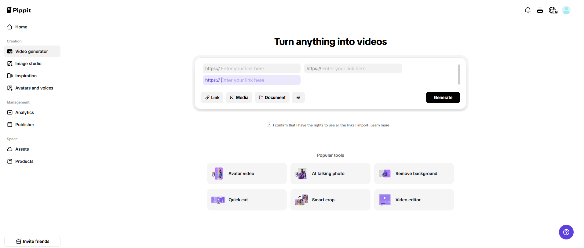 Generate videos from any links or media