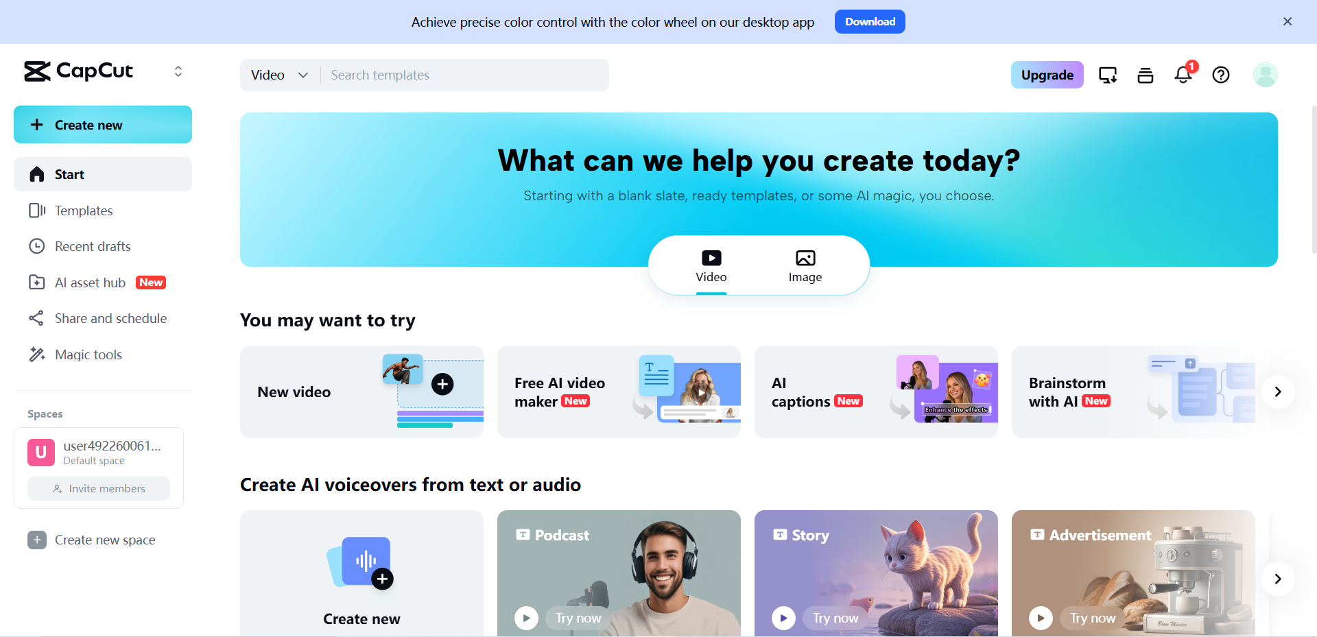 Interface do CapCut Web