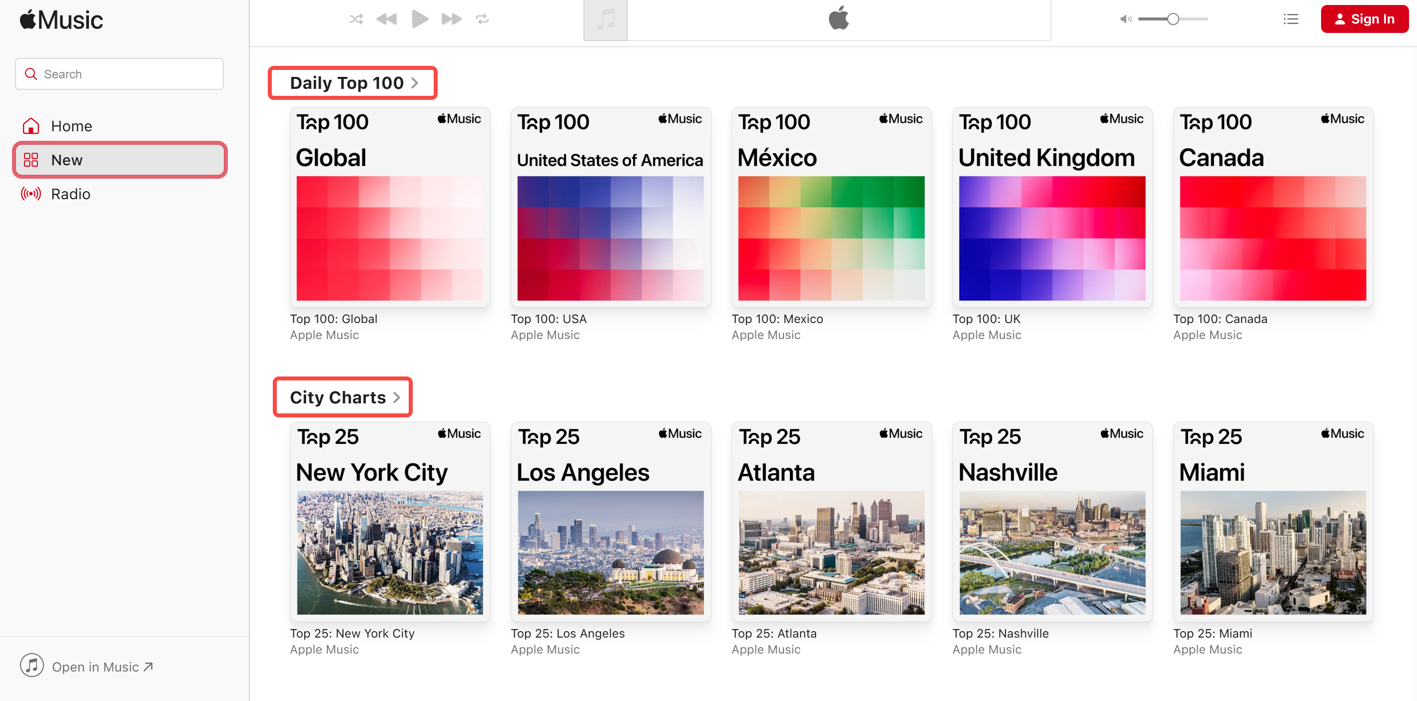 Ipinapakita kung paano i-access ang Apple Music Chart sa isang desktop