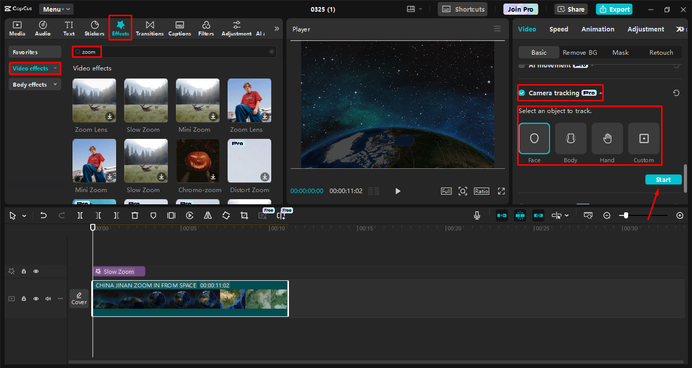 Aplicando y afinando el efecto de zoom en el CapCut editor de vídeo de escritorio