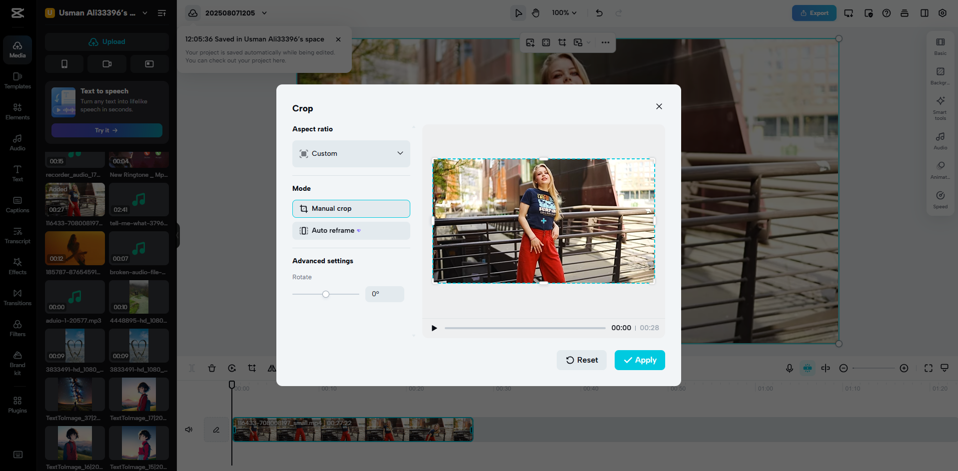 CapCut Webでトリミングして動画サイズを縮小する
