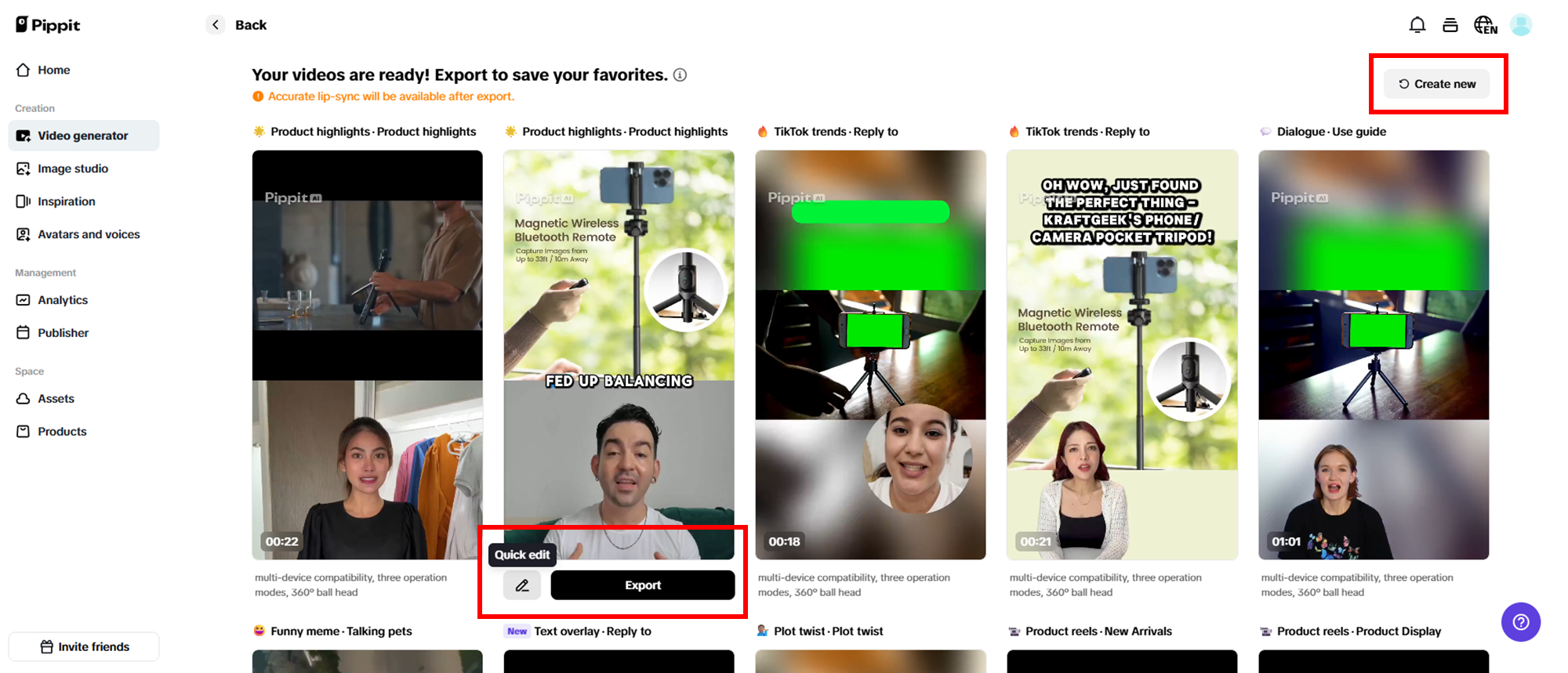 Select your preferred generated video