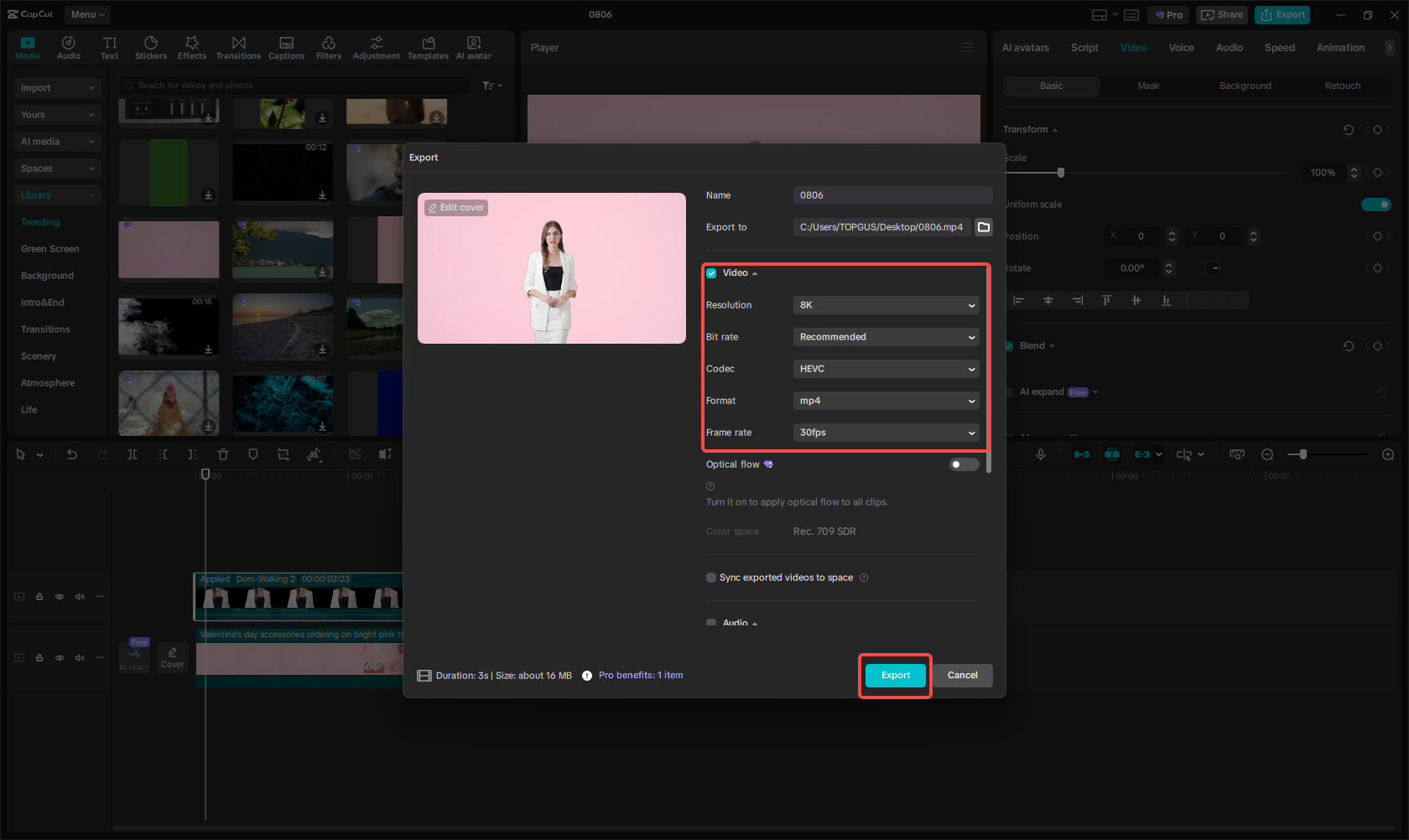 Export the chat video