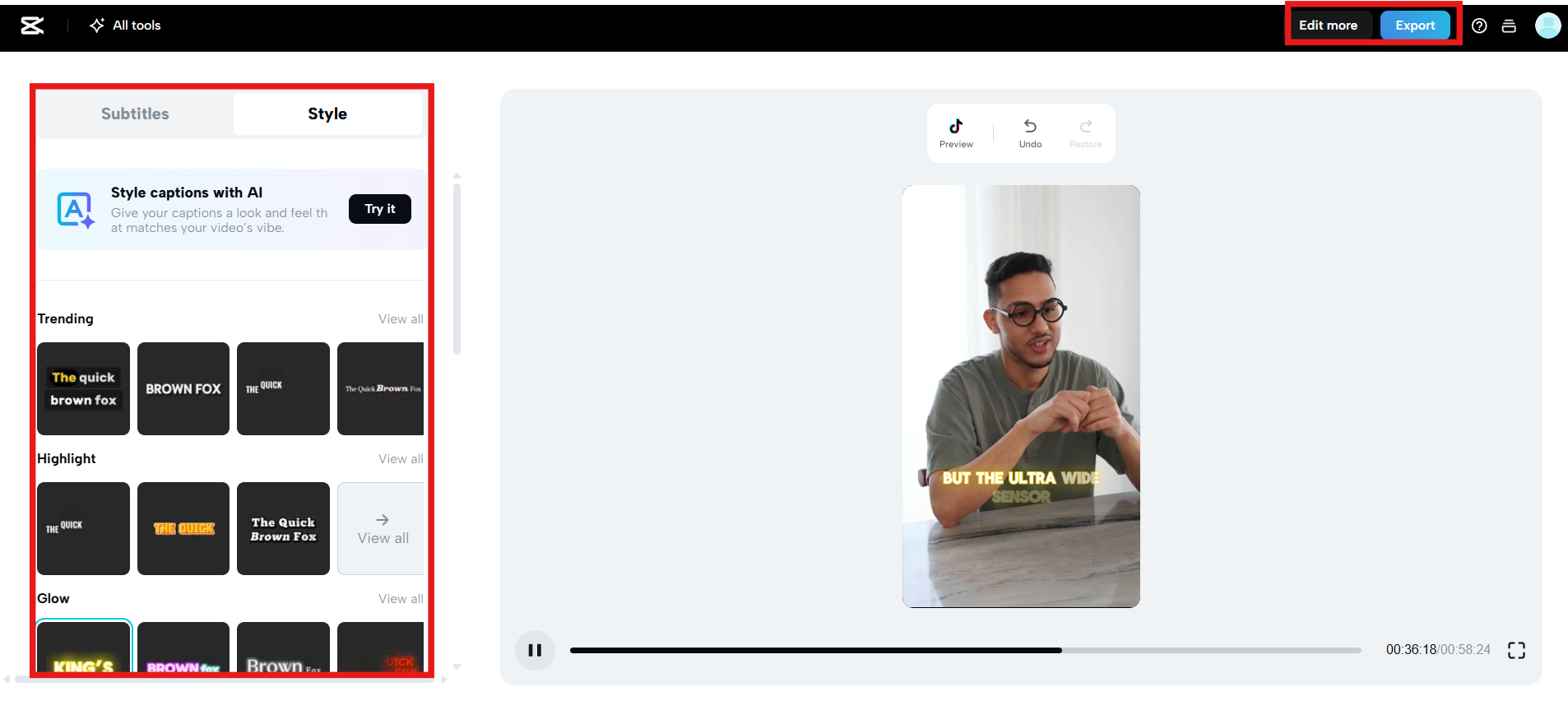 Scegli o personalizza lo stile della didascalia