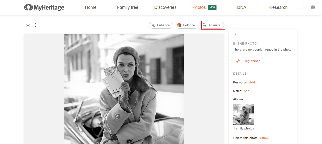 animación de fotos de myheritage