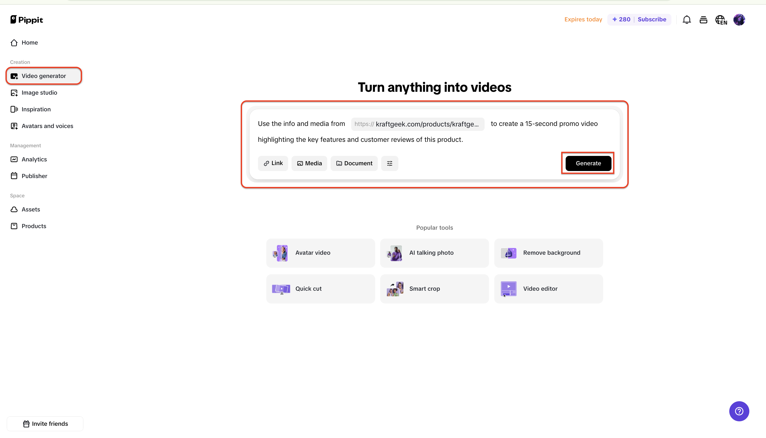 Access the video generator and enter your prompt