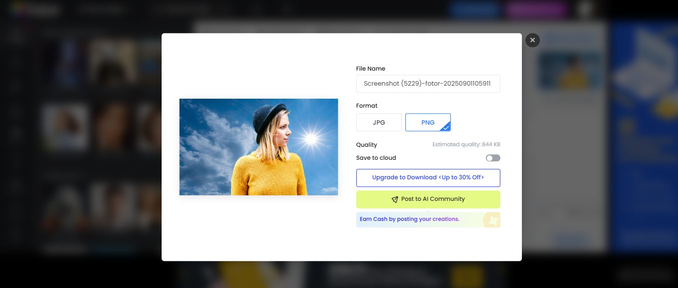 Export the background-removed image