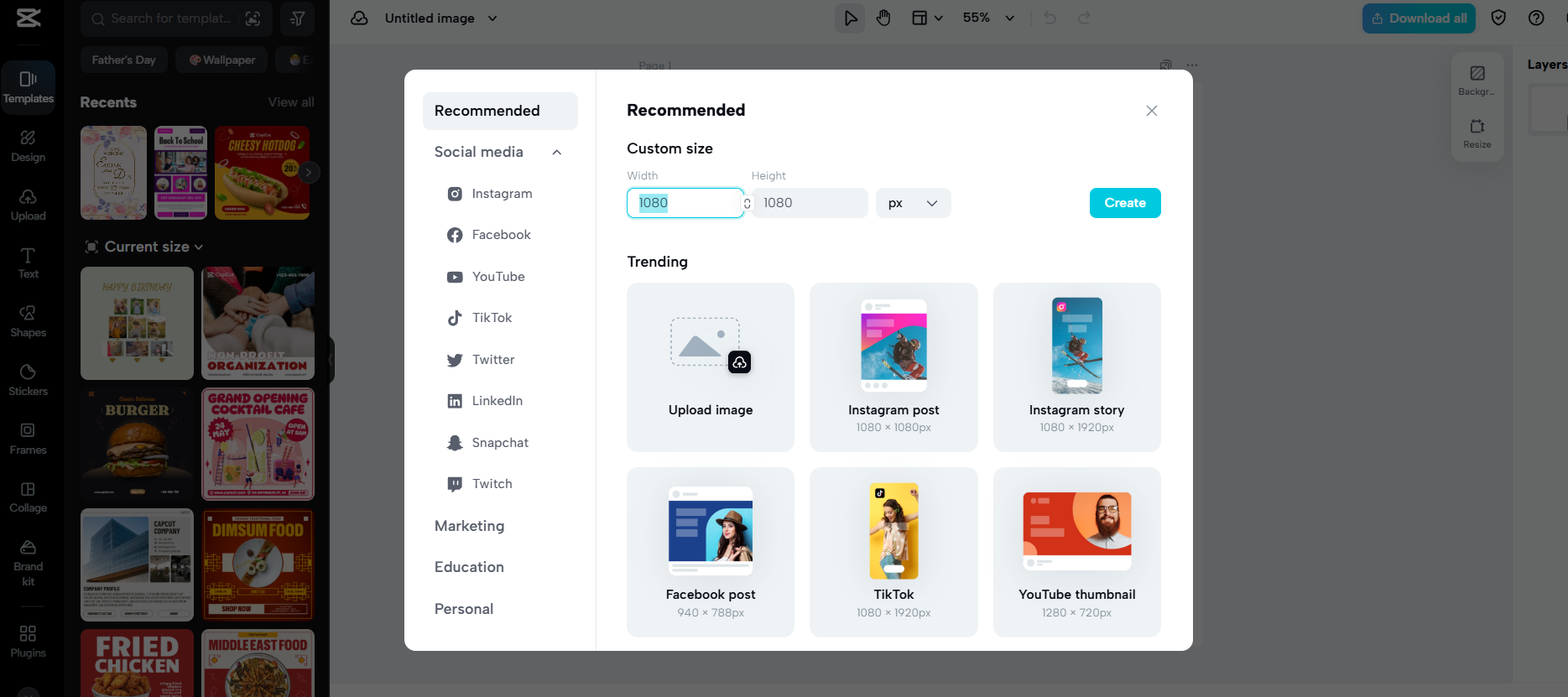 Choose canvas size