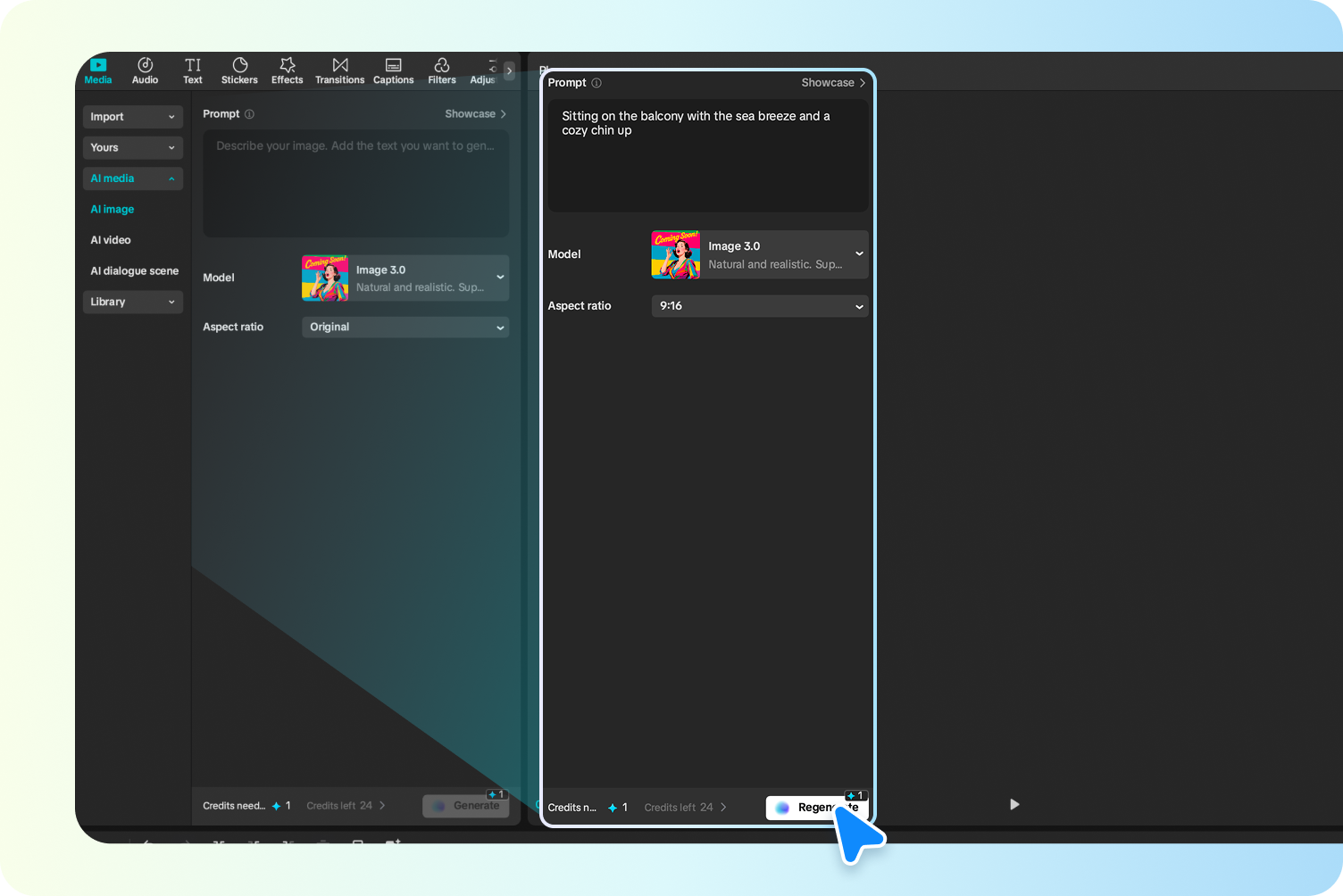 Entering prompt to create images in CapCut's Free AI image generator