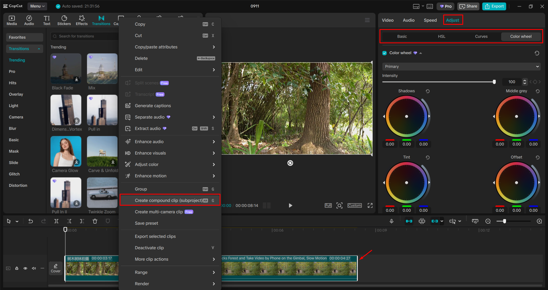 Combining video clips with the CapCut desktop video editor