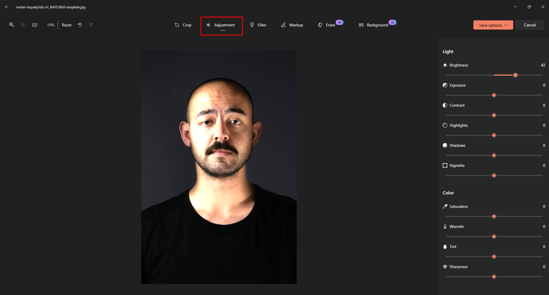 Editing the image with the Microsoft Office photo editor